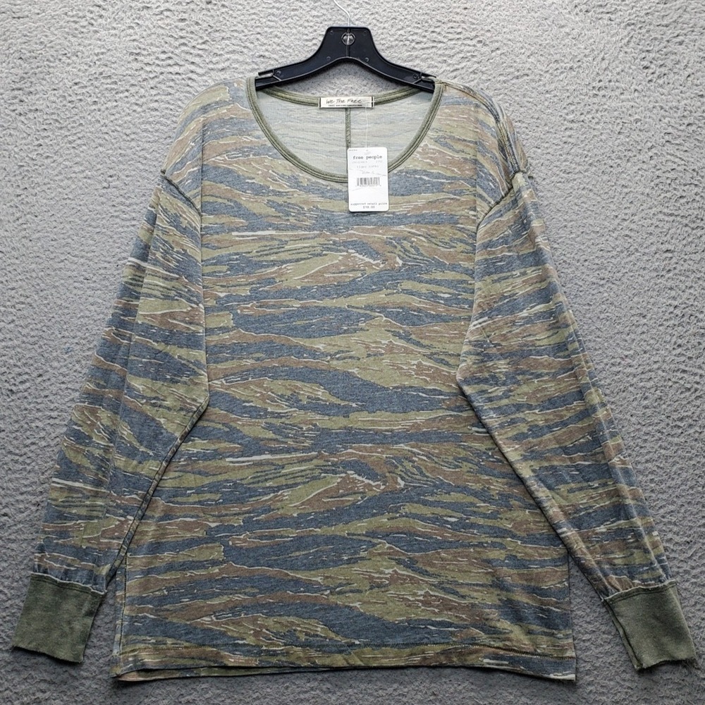 Free People T-Shirt Womens Small Multi Burnout Tiger Combo Oversized Long Sleeve - Picture 1 of 10